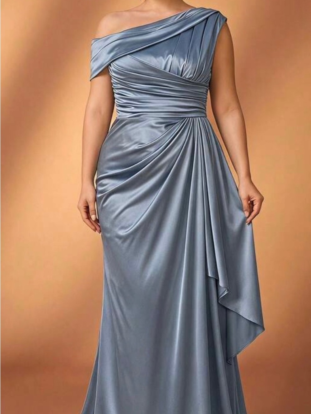 Elegant One-Shoulder Slate Blue Evening Gown